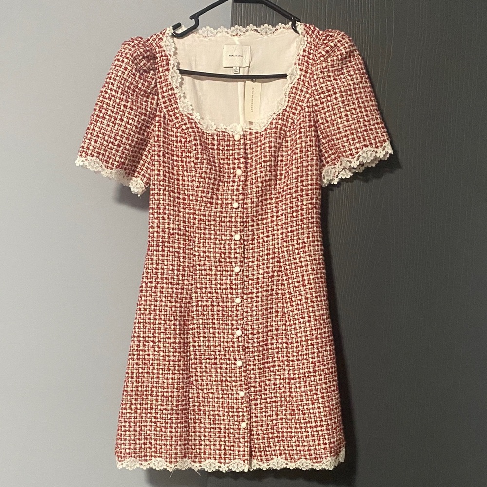 Reformation Red and White Patterned Mini Dress